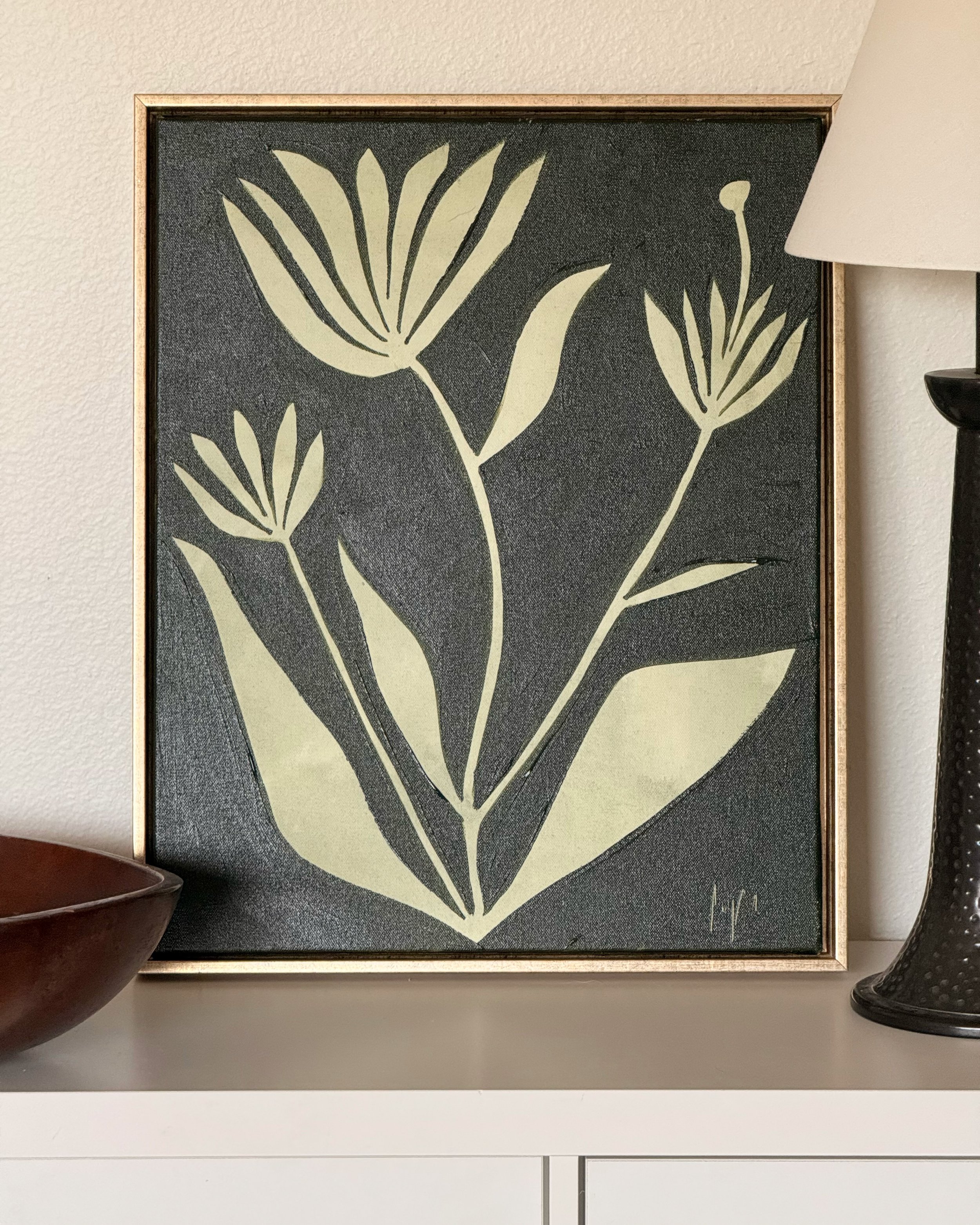 monochromatic floral in olive green, 16x20, acrylic on canvas, 700 - 2.jpg