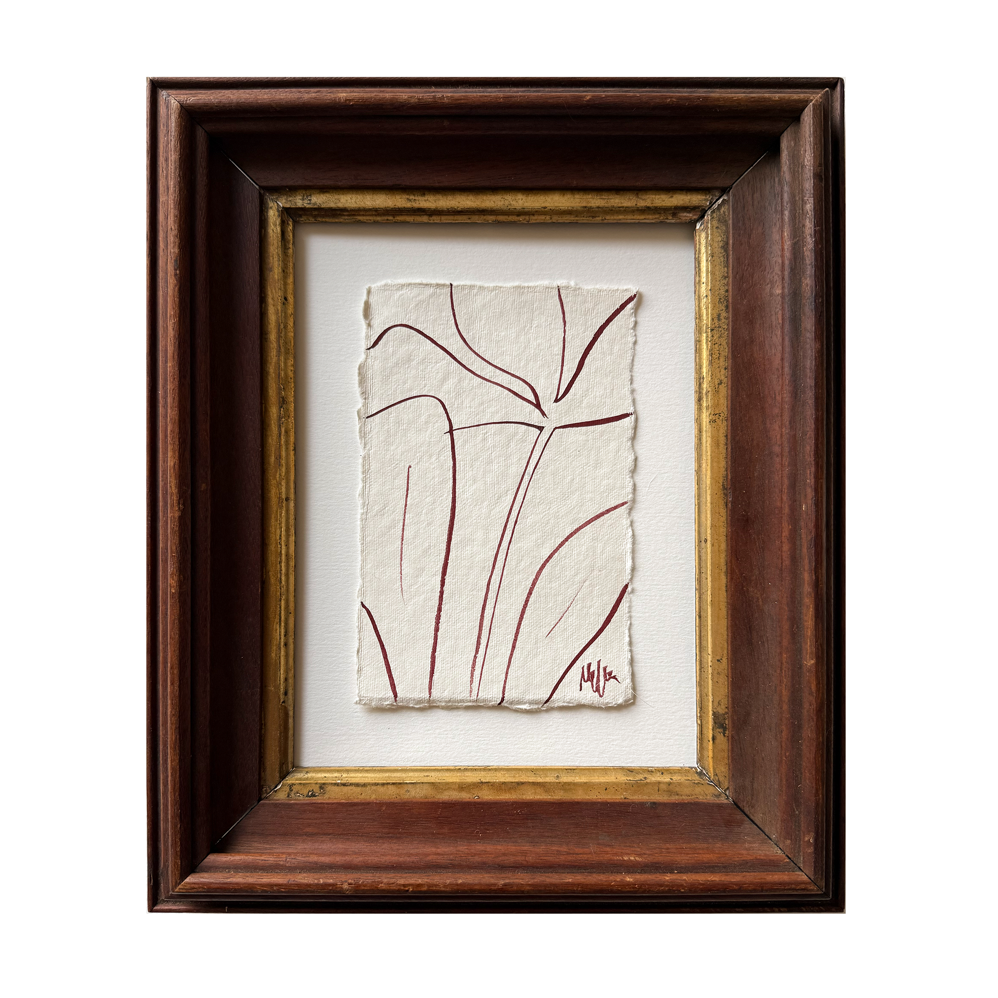 Antique Framed Burgundy Sketch