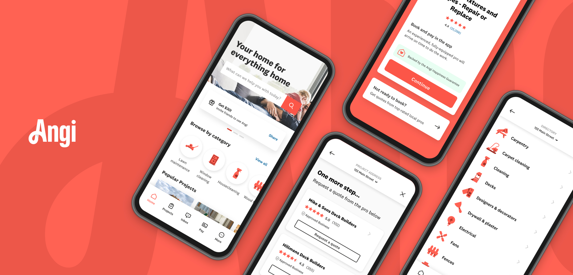 Phone screens showing the website for Angi's List professional painters and home services providers.