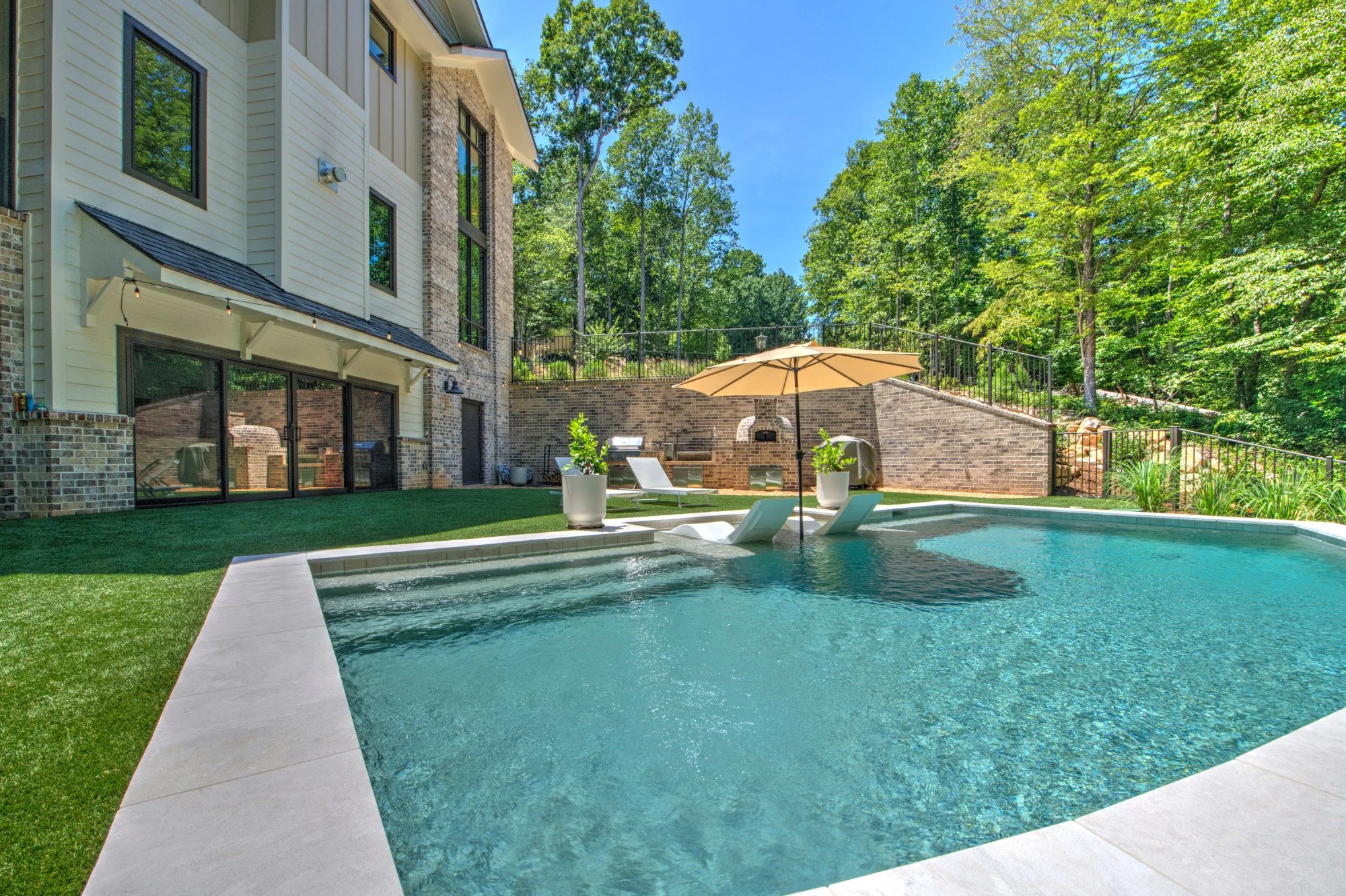 Modern French Country pool close-up