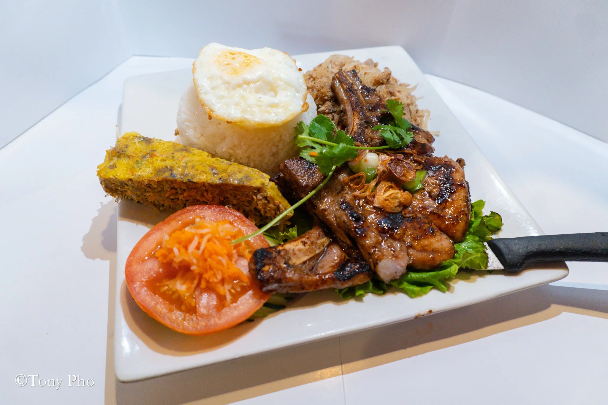 9C. PORK CHOP, SEASONED PORK, EGG CAKE AND FRIED EGGS