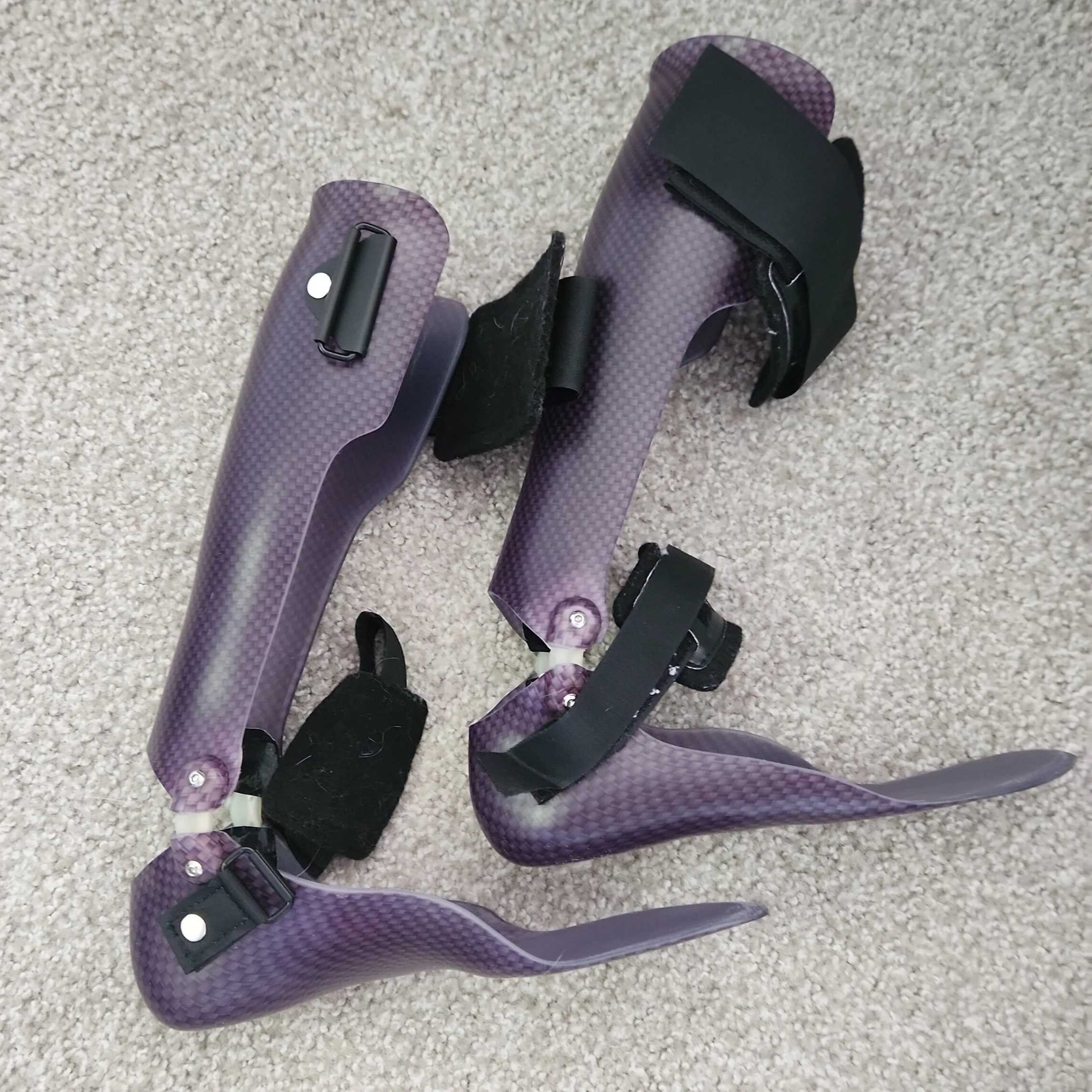 These are my ankle AFO's. Since I've gotten these, I've been able to walk and balance. It corrects my foot drop so that my hips aren't working as hard.