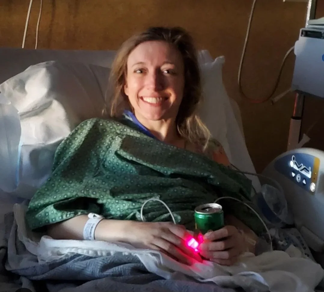 April 2022. IVIG treatment overwhelmed my gull bladder. I had many hospital visits because I would not stop throwing up. I was forced to smile for this picture lol but I was not having fun.