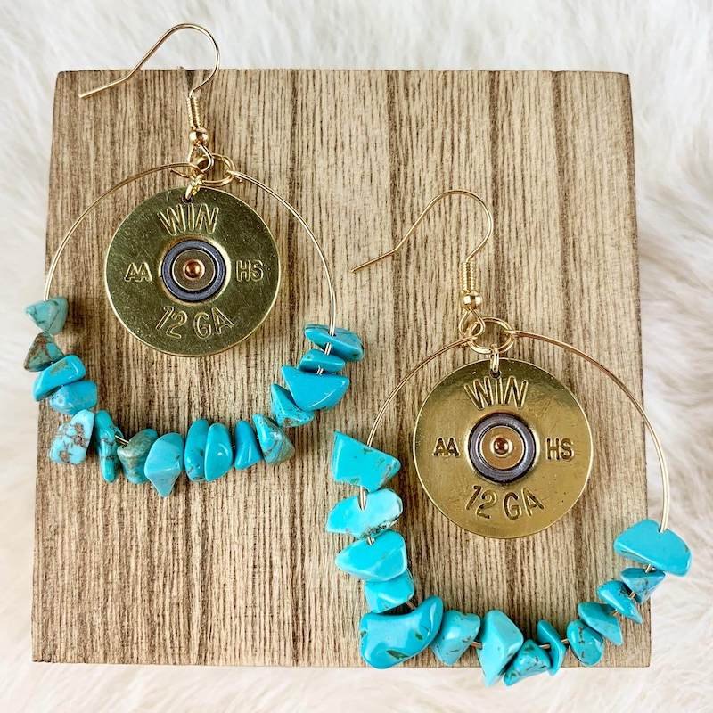 shotgun shell earrings hoops brass turquoise.jpeg
