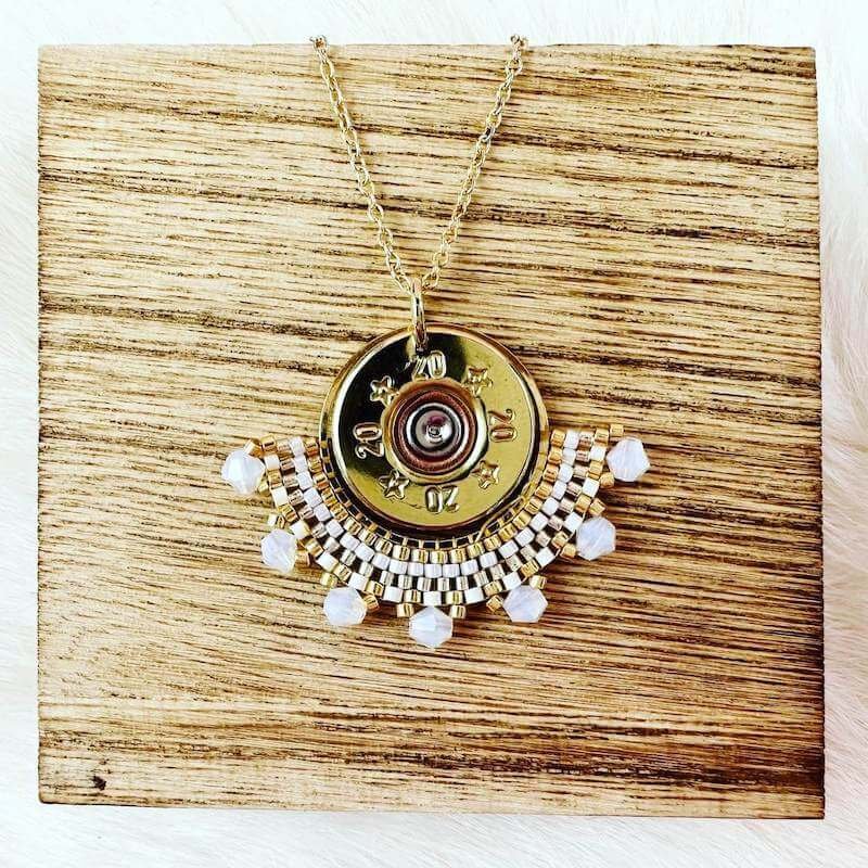 20 gauge shotgun shell necklace gold seed beads.jpeg