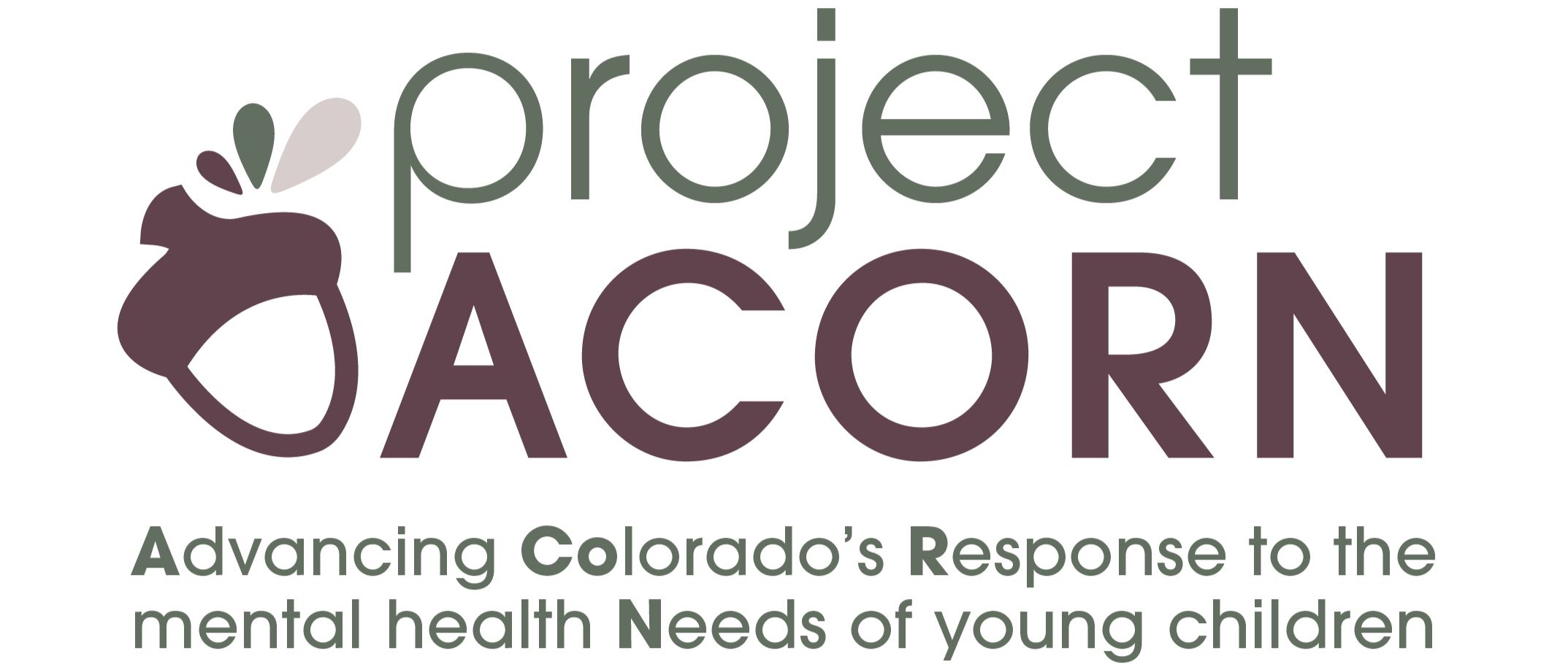 Logo for Project Acorn, with text: Advancing Colorado's Response to the mental health Needs of young children.