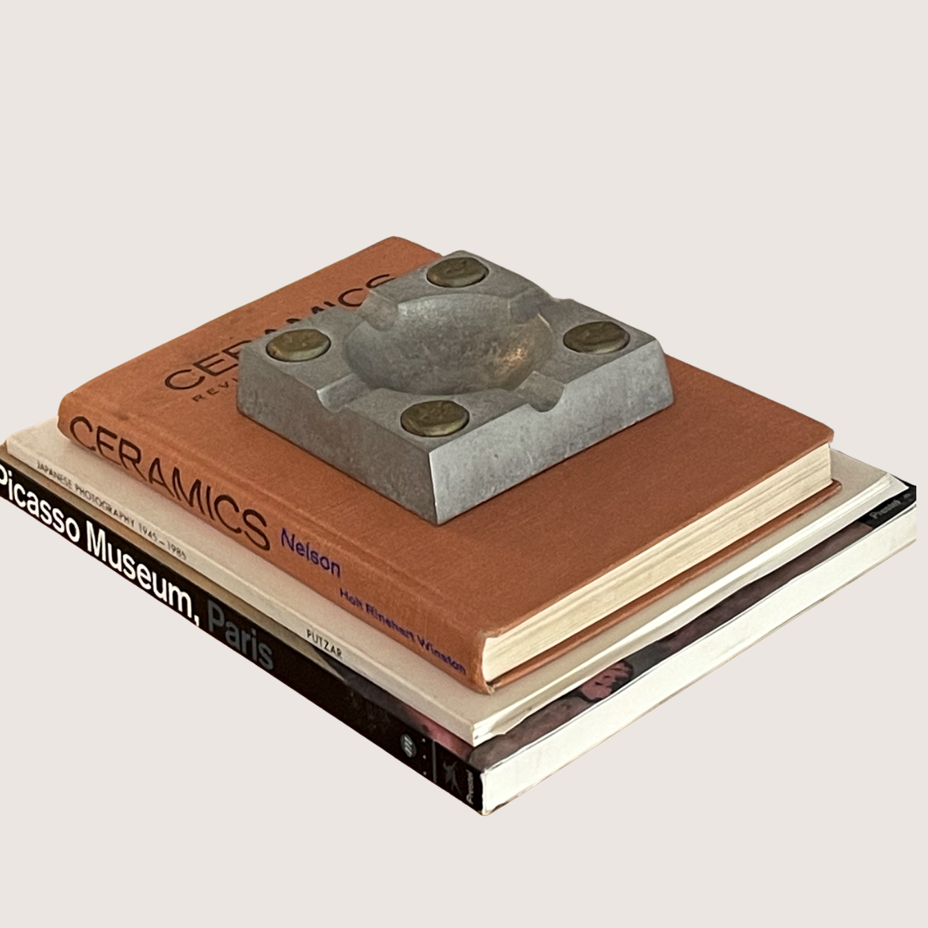 Vintage Solid Aluminum and Brass Brutalist Ashtray