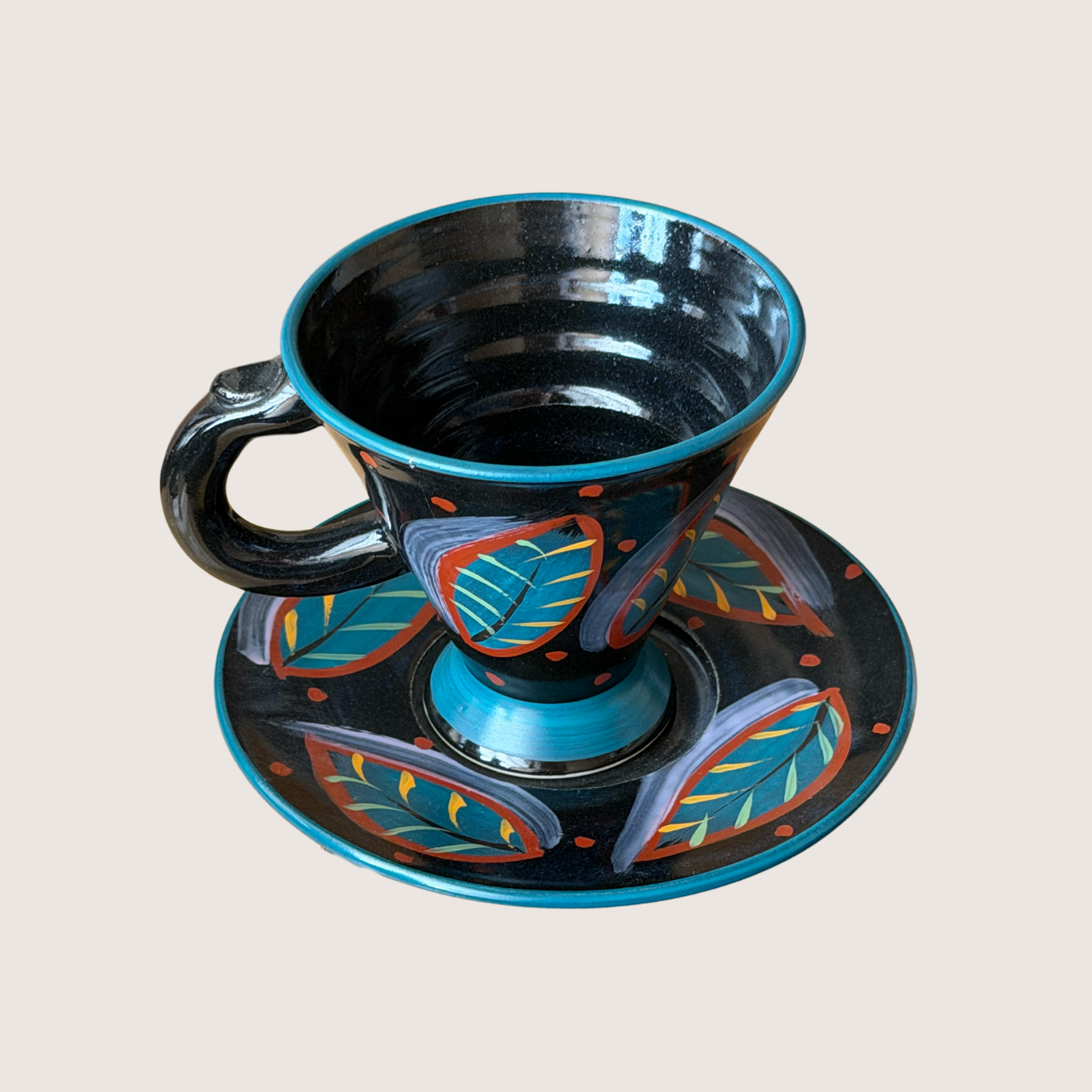 Vintage Post Modern Artist Made Mug and Saucer Set