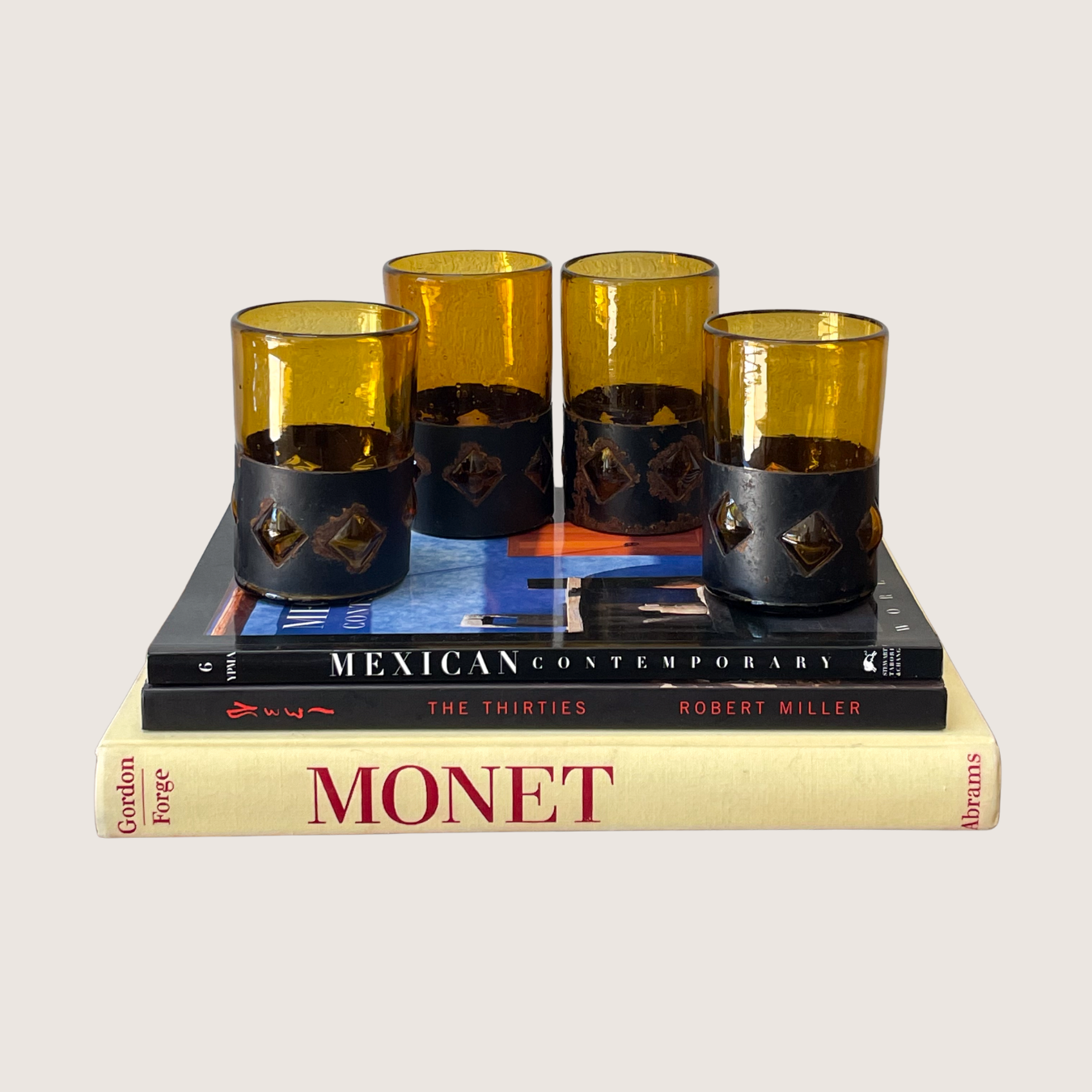 Vintage Handblown Encased Amber Drinking Glasses by Felipe Derflingher