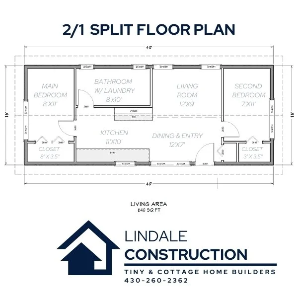 2/1 640 sq ft Cottage-Core Tiny Home Floor Plan