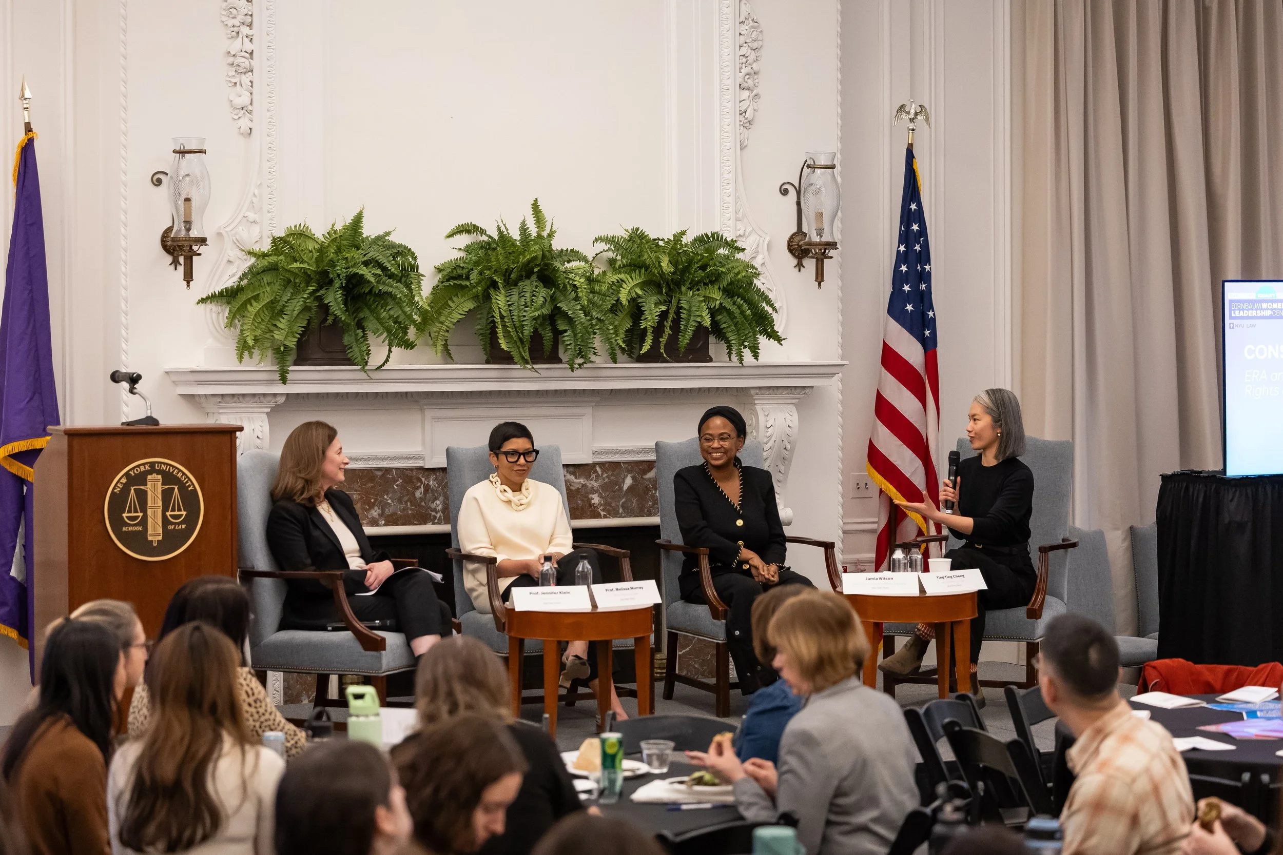 MSEI Director Ting Ting Cheng moderating the lunchtime panel with Jennifer Klein (former White House Gender Policy Council, Columbia SIPA), BWLC Faculty Director Melissa Murray (NYU Law), and Jamia Wilson (Random House, Ordinary Equality Podcast). De
