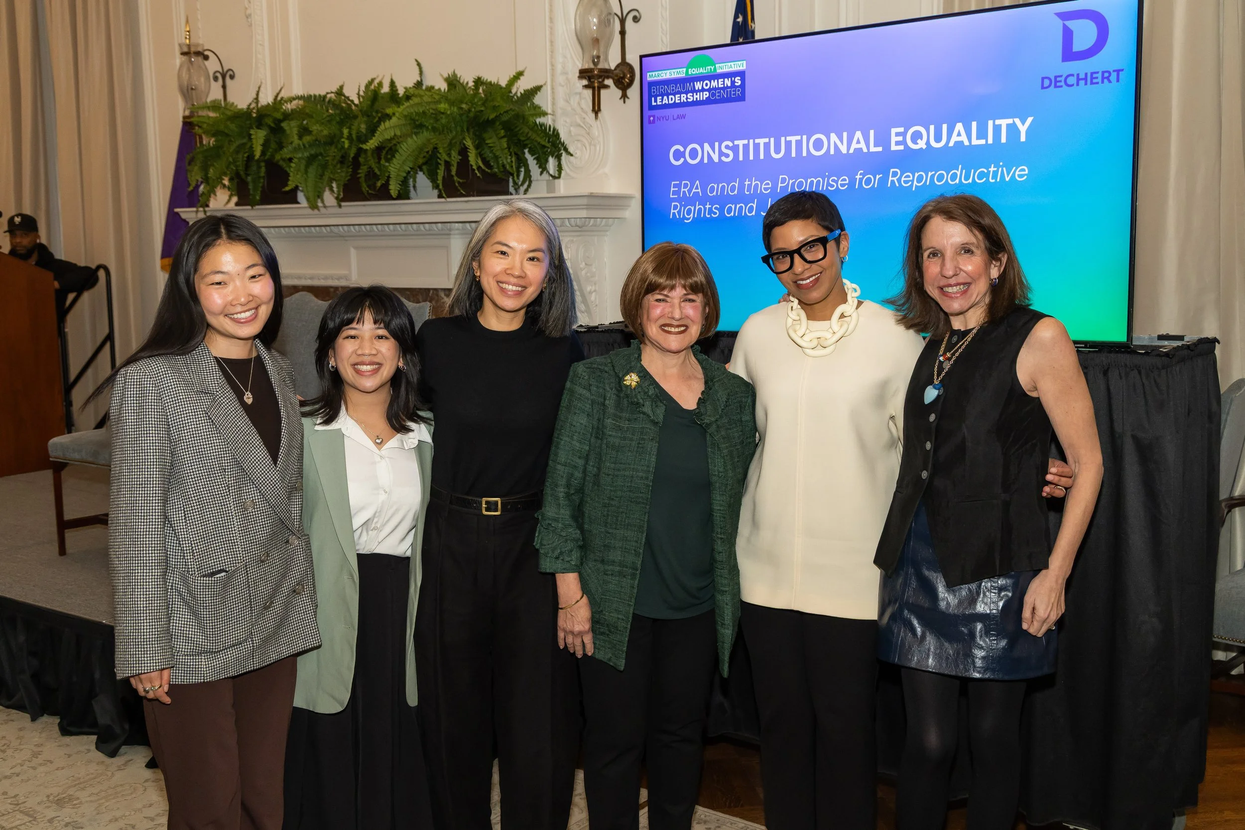 BWLC Inaugural Legal Fellow Kelsey Kinoshita, BWLC Program Associate Reese Villazor, MSEI Director Ting Ting Cheng, Marcy Syms, BWLC Faculty Director Melissa Murray, BWLC Executive Director Jennifer Weiss-Wolf. Dechert Symposium, February 27, 2026. ©