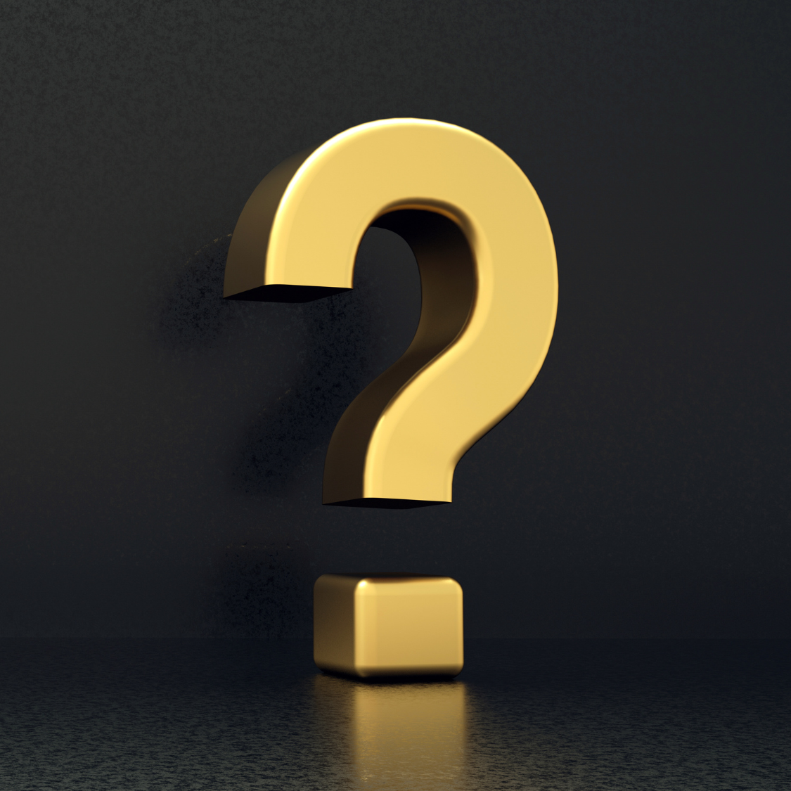 3D gold question mark on dark background