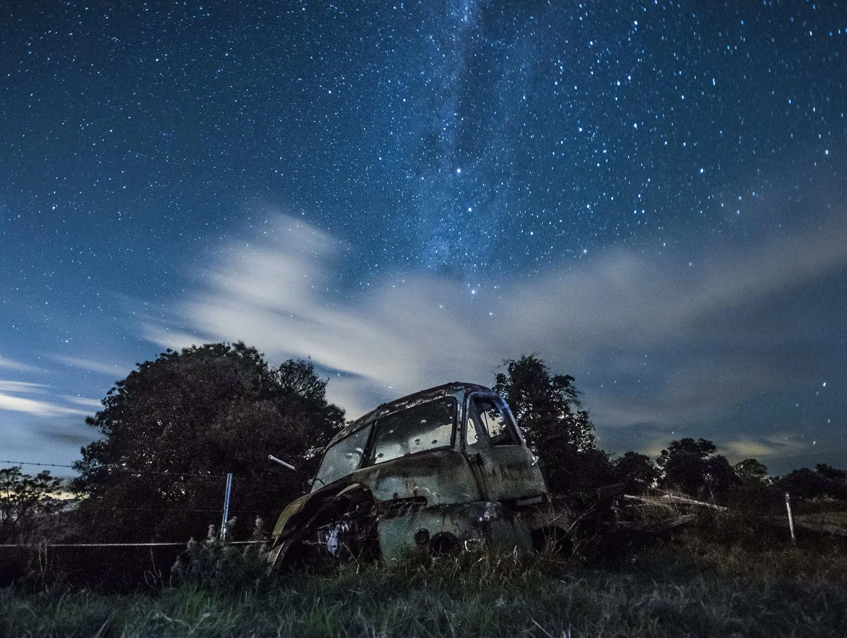 A rotting, old car body at Mount Mee