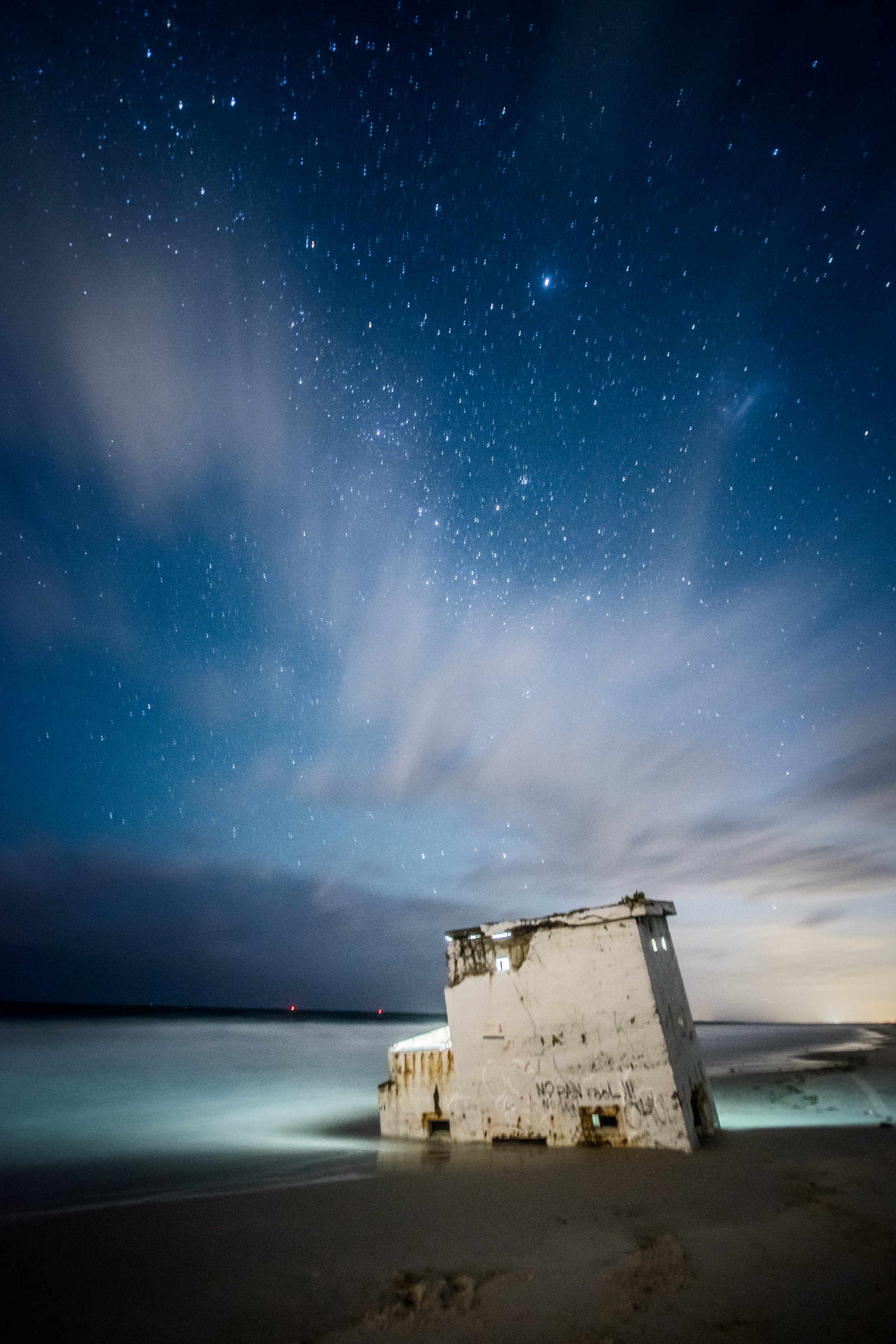 Stars appear over a Bribie Island bunker