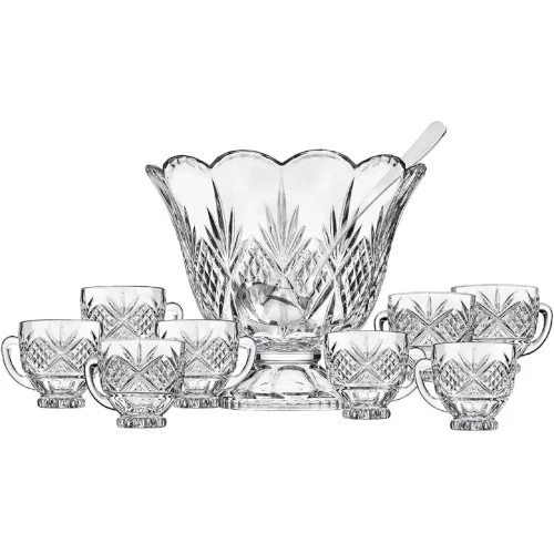 Dublin Crystal Punch Bowl Set with 8 Glasses