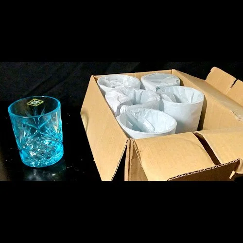 Shannon by Godinger Crystal Saphire Whiskey Rocks Glasses - Set of 6 - New!