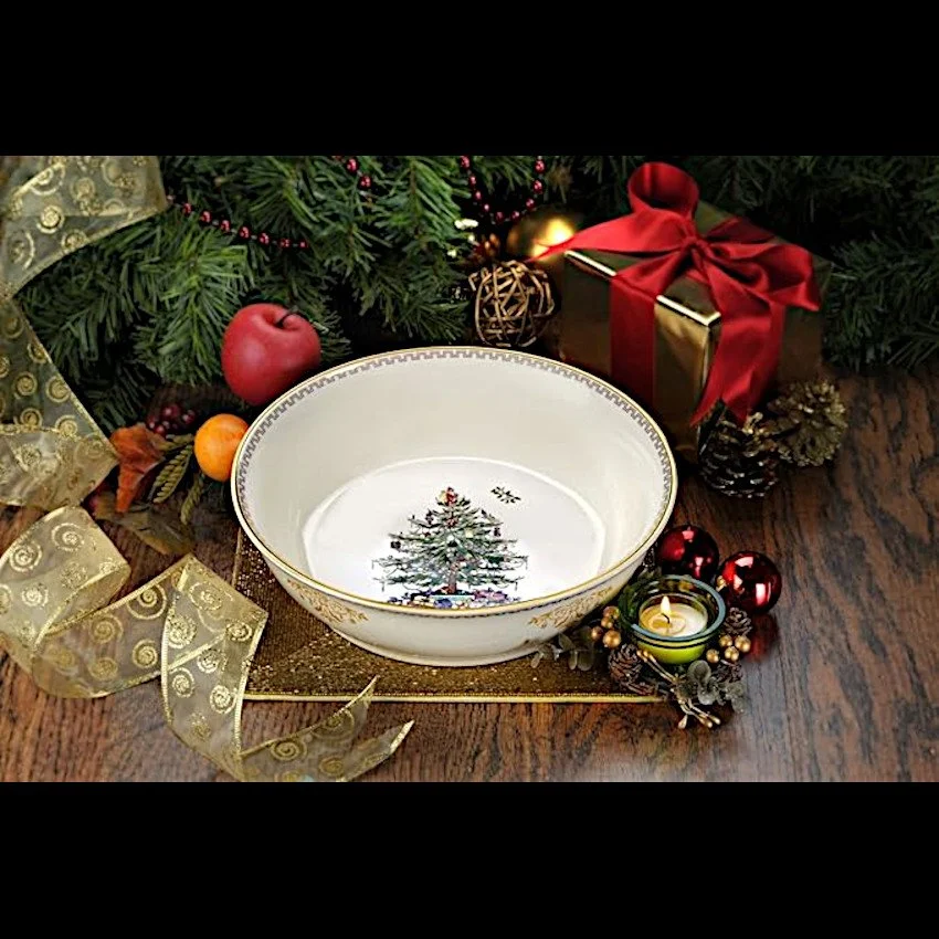 Spode Christmas Tree Gold 10" Large Round Serving Bowl - Brand New!