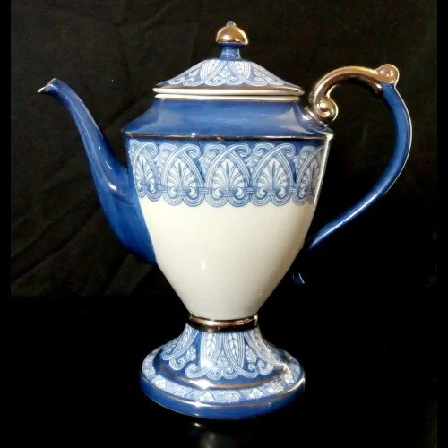 Bombay & Co Blue/White & Silver Porcelain Large Tea Pot