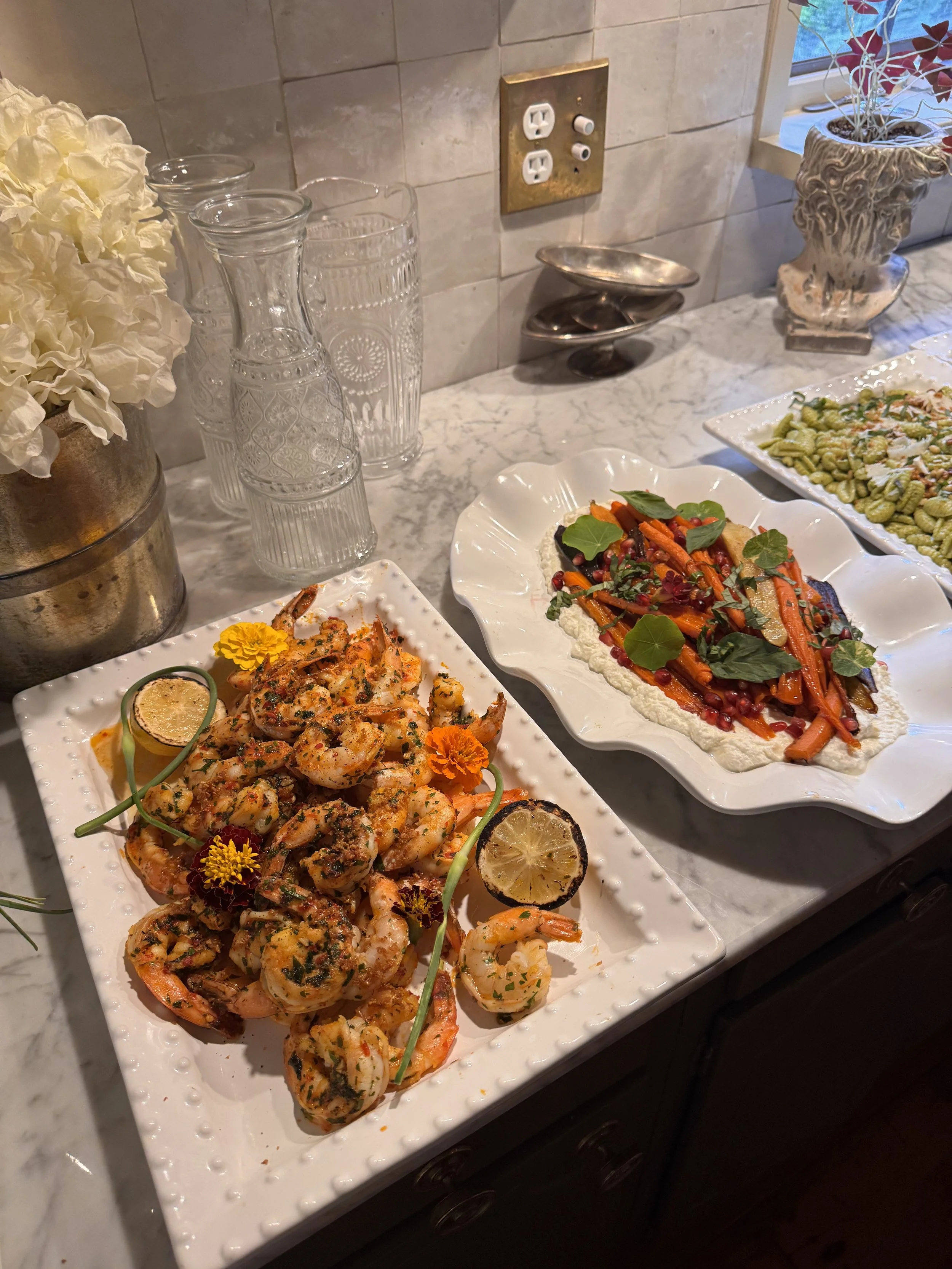 Calabrian Chili Shrimp, Farm Carrot Salad, Pomegranates 