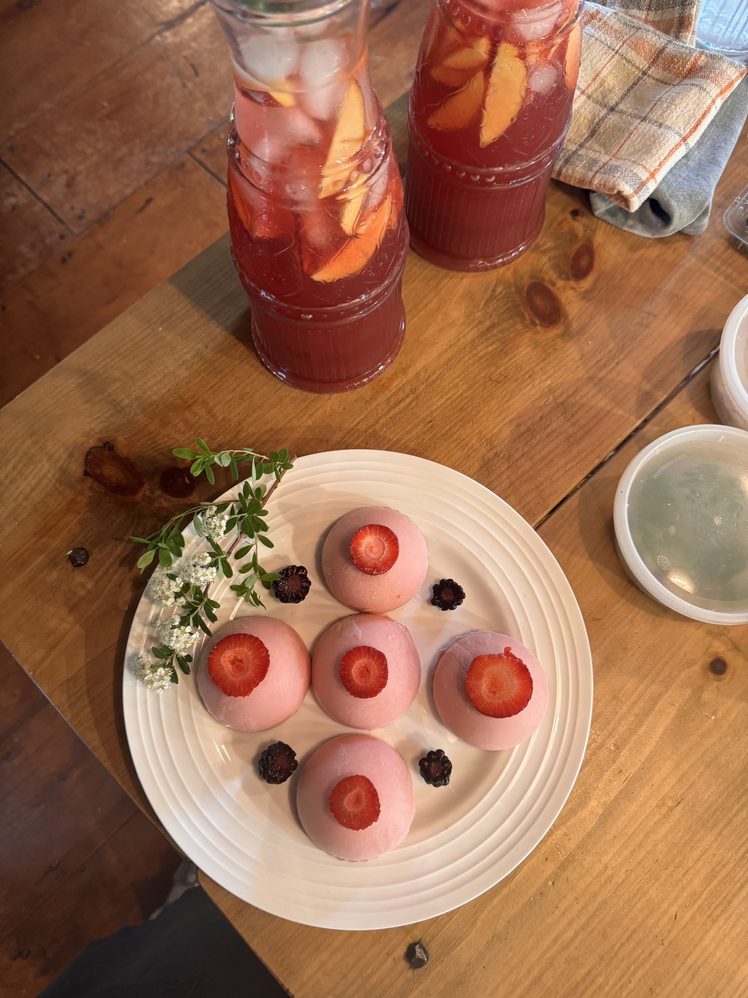 Strawberry Yogurt Domes, Biscuit, Stone Fruit Tea