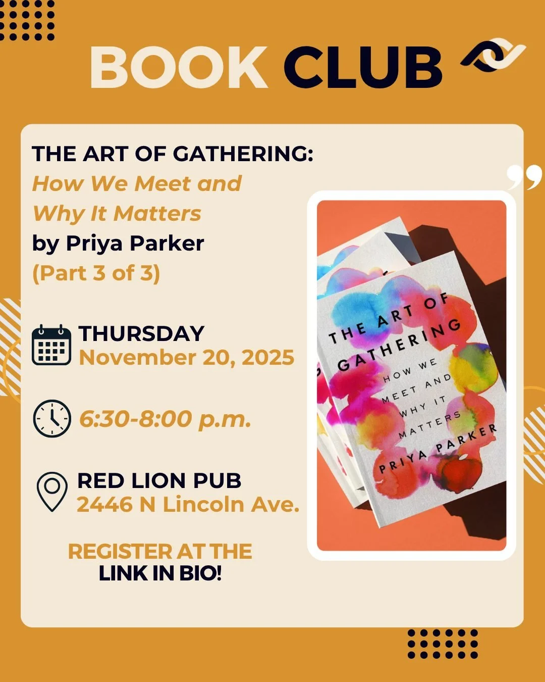 This fall, PWCC's Book Club is reading &ldquo;The Art of Gathering: How We Meet and Why It Matters,&rdquo; by Priya Parker. Join us&mdash;even if you haven't read it yet! 🤓

The Art of Gathering is a transformative guide to creating more meaningful 