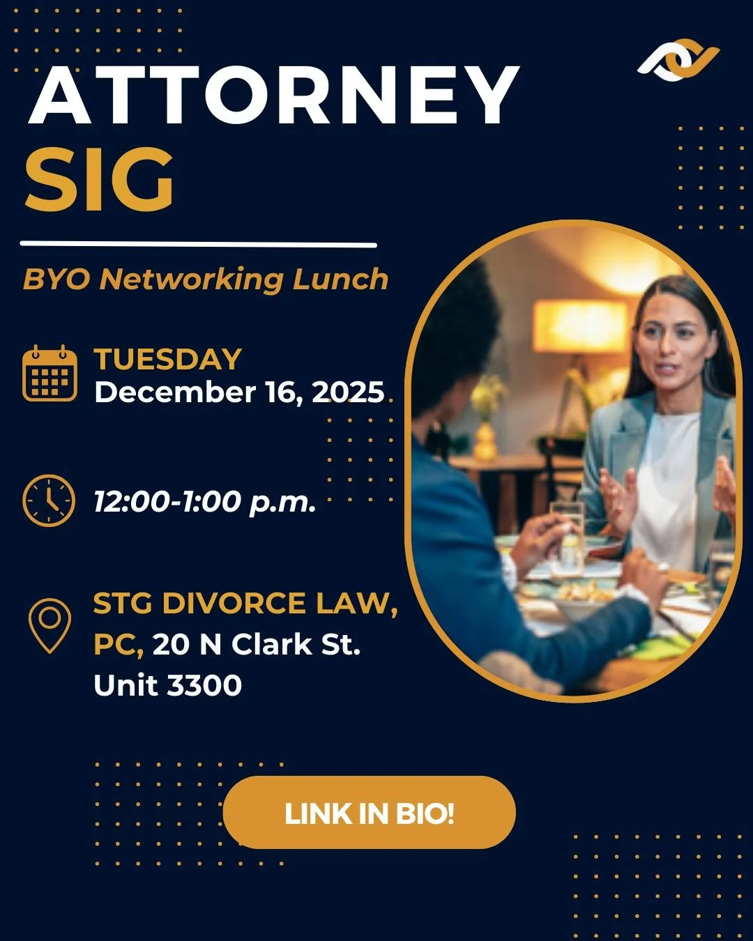 Attorneys! Are you eager to broaden your professional connections within the Chicagoland legal community? 

Join Meika Slotsema, Jessica Sindel, and the Attorney SIG at their next BYO networking lunch and meaningfully grow your network in a welcoming