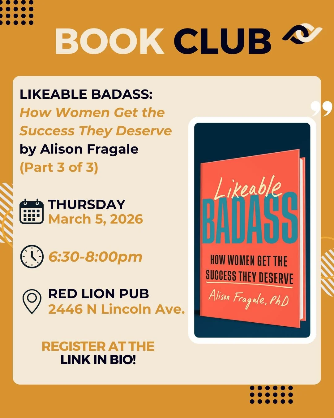 PWCC's Book Club is about to close the book on "Likeable Badass: How Women Get the Success They Deserve" by @alisonfragale. 📕😎

Join us for this live session (at a pub full of books) where we will talk about Part 3. It'll be a great discu
