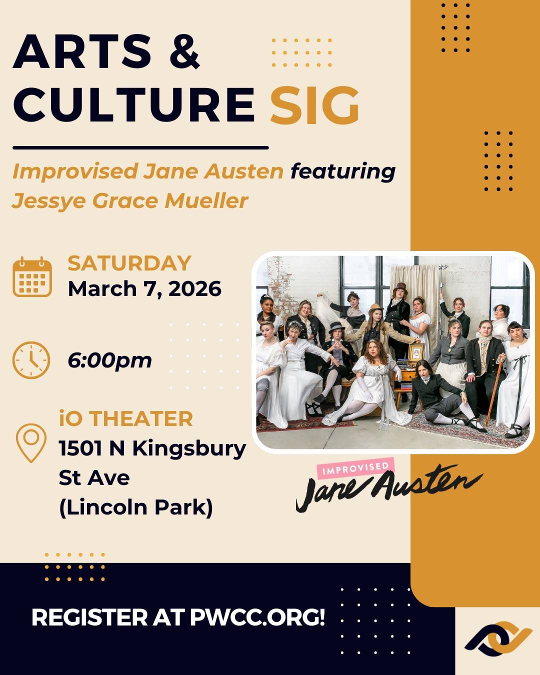 Join the Arts &amp; Culture SIG in celebrating Jane Austen's 250th birthday...with comedy! 🎭

Established in 2008, @improvausten is a comedic ensemble that creates unscripted performances using Jane Austen's tropes, themes, and language. The end res