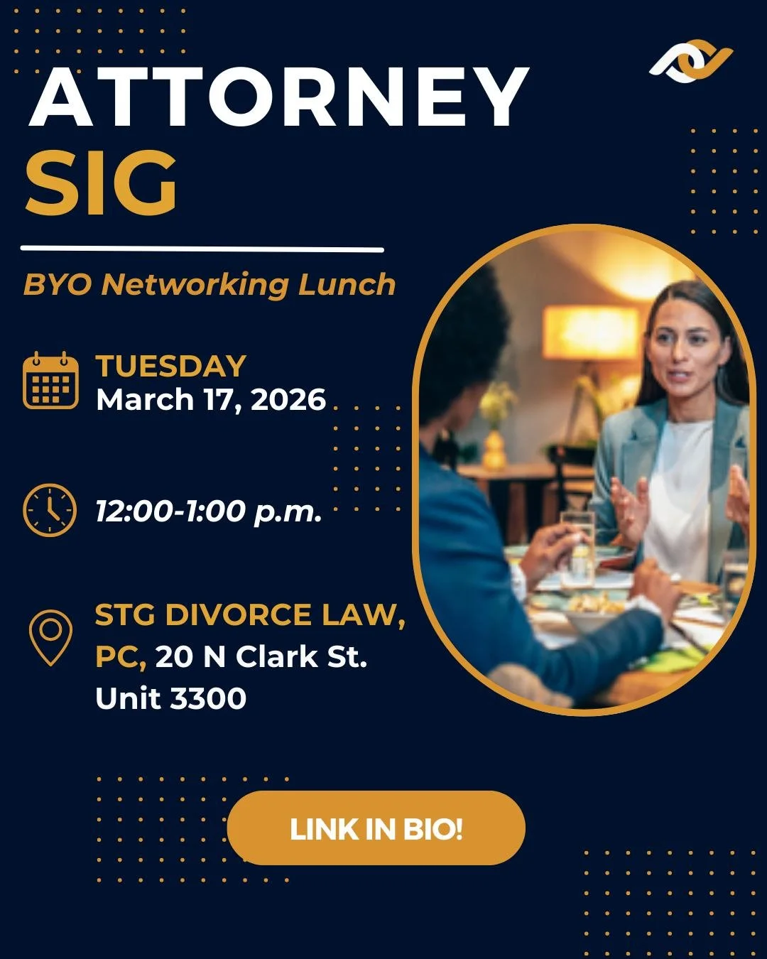 Attorneys! Are you eager to broaden your professional connections within the Chicagoland legal community? 🤗

Join the Attorney SIG's monthly casual BYO networking lunch to connect, collaborate, and foster meaningful relationships. Don&rsquo;t miss o