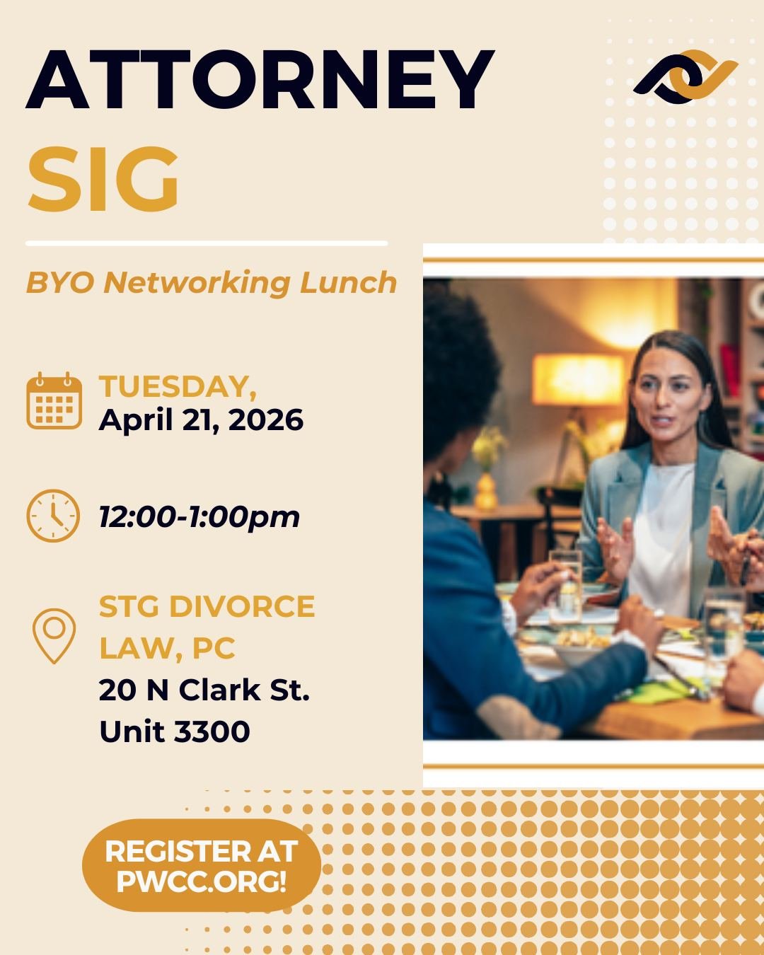 Attorneys! Are you eager to broaden your professional connections within the Chicagoland legal community? 

Join Meika Slotsema, Jessica Sindel, and the Attorney SIG at their next BYO networking lunch and meaningfully grow your network in a welcoming