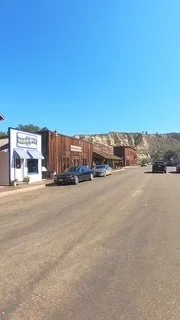 Main Street in Medora, North Dakota during fall season