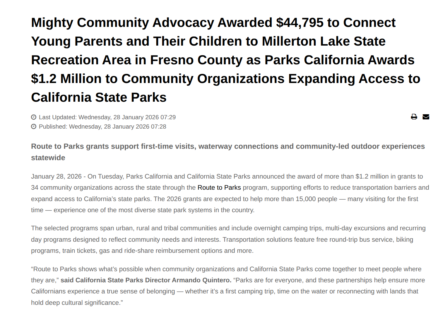 Mighty Community Advocacy awarded grant from Parks California to create access to State Parks for community members.