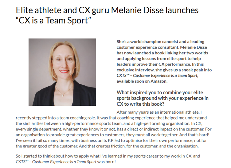 Elite athlete and CX guru Melanie Disse launches “CX is a Team Sport”