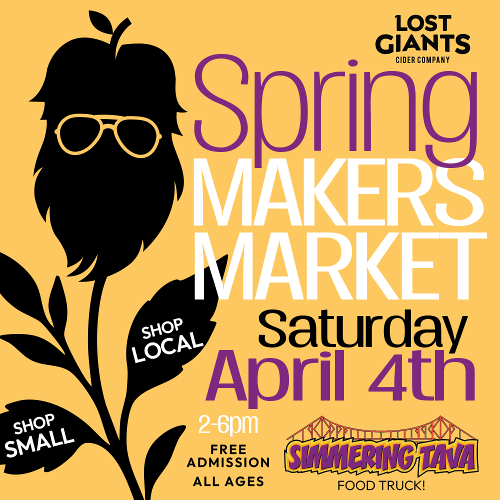 Flyer for the Lost Giants Cider Co's Spring Makers Market in Bellingham on April 4, 2026