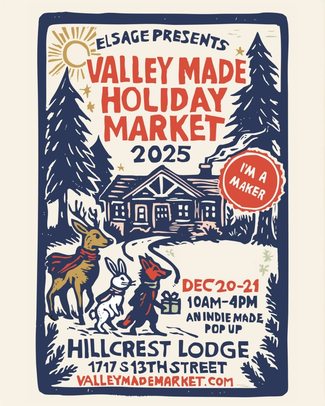 A flyer for ElSage Shop's upcoming Valley Made Holiday Markets in November and December 2025