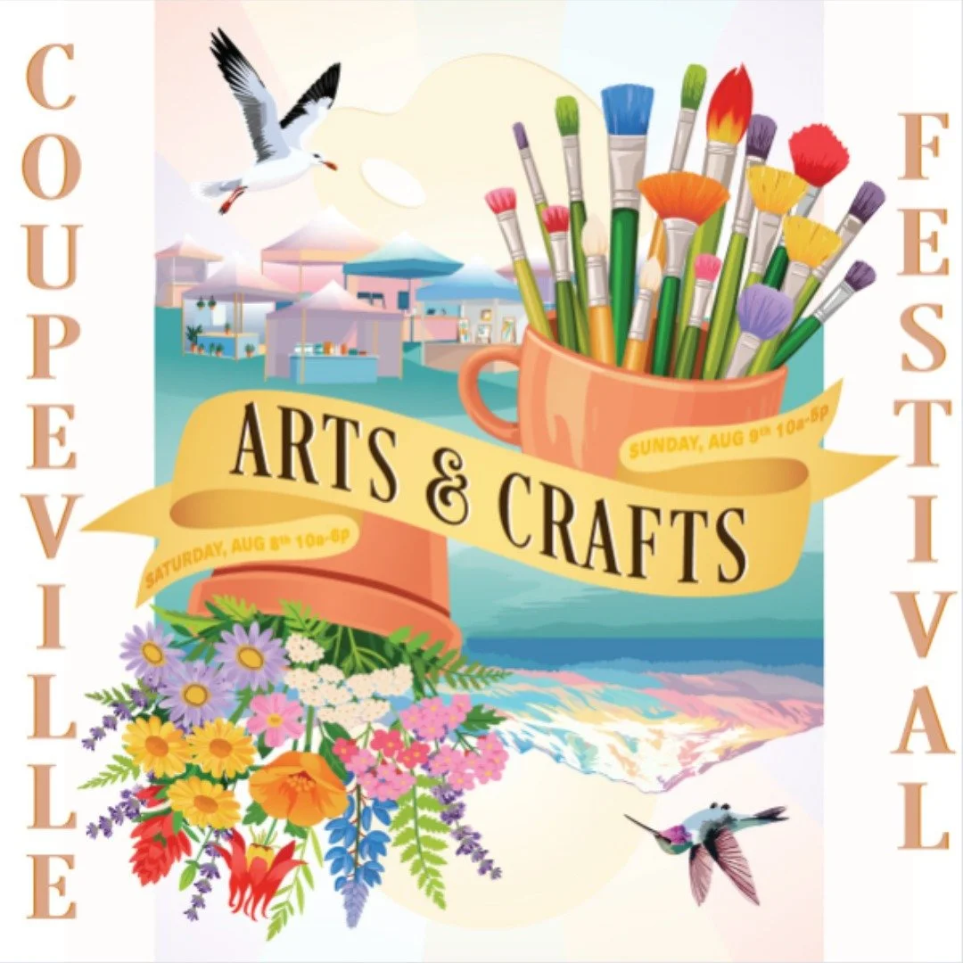 Poster art designed by Cassie Martin for the 2026 Coupeville Arts & Crafts Festival held on Saturday, August 8th & Sunday, August 9th in Coupeville, WA