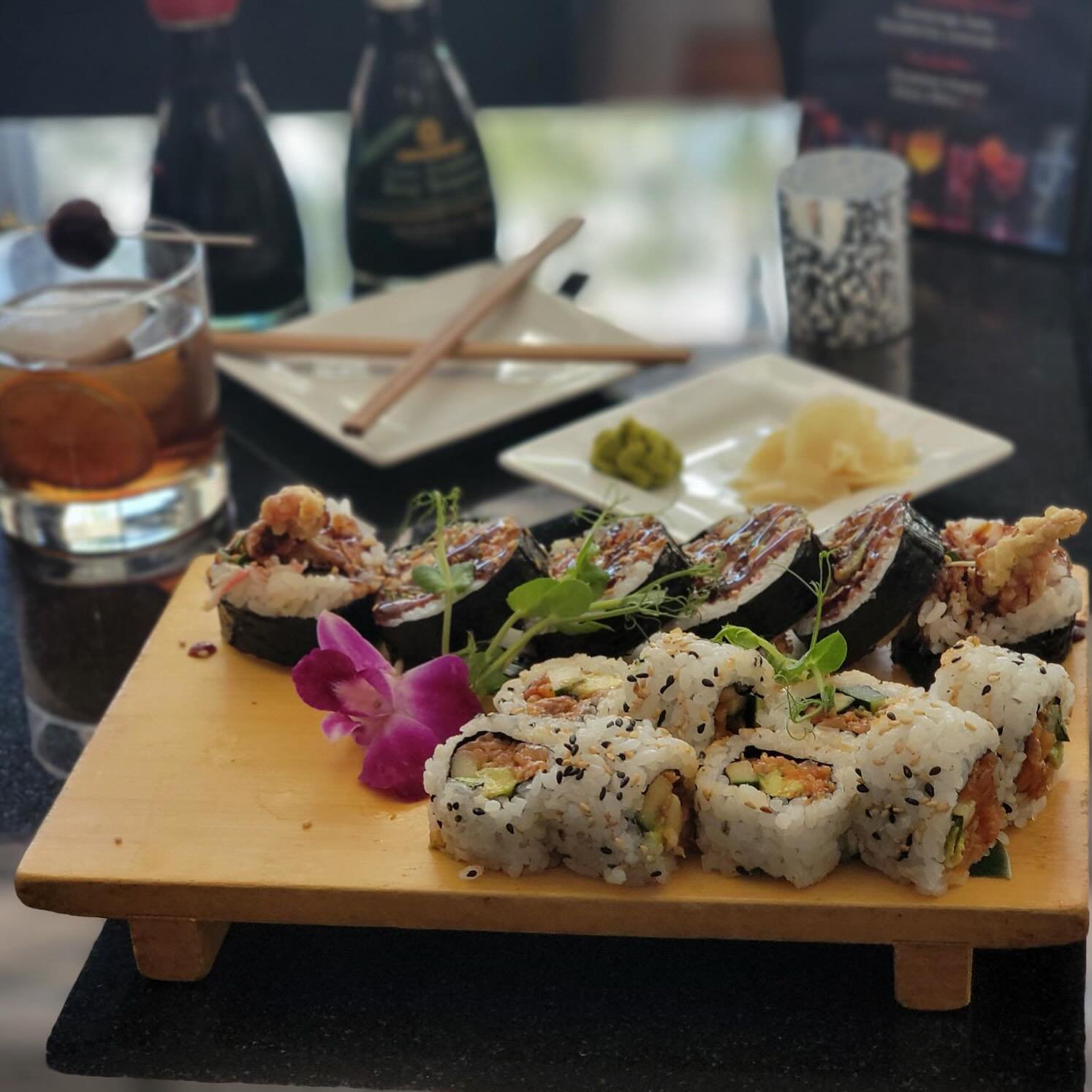 Come try our Lava Old Fashion and some sushi to start your weekend right! 🍹