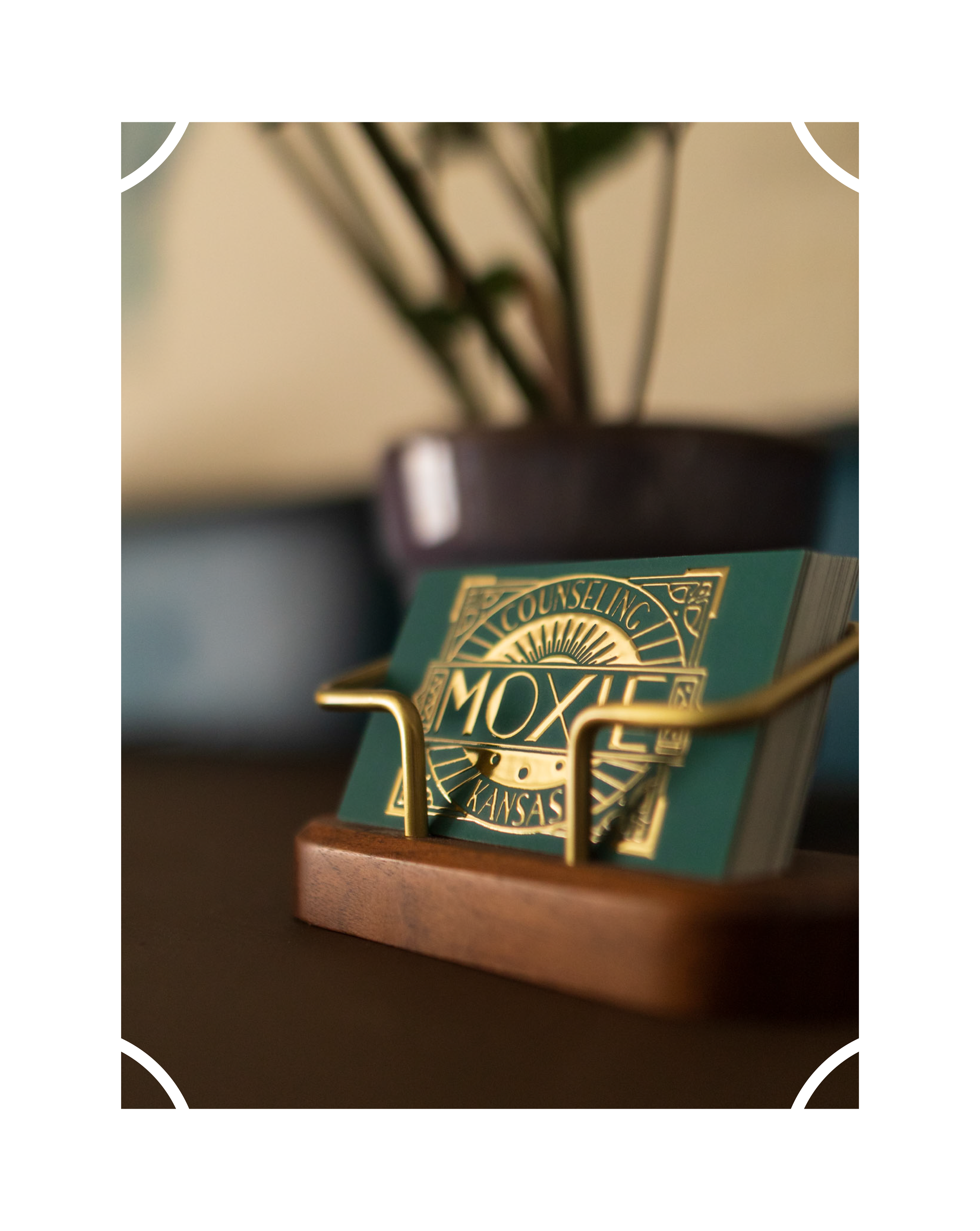 stack of Moxie business cards at Moxie Counseling in Wichita, Kansas
