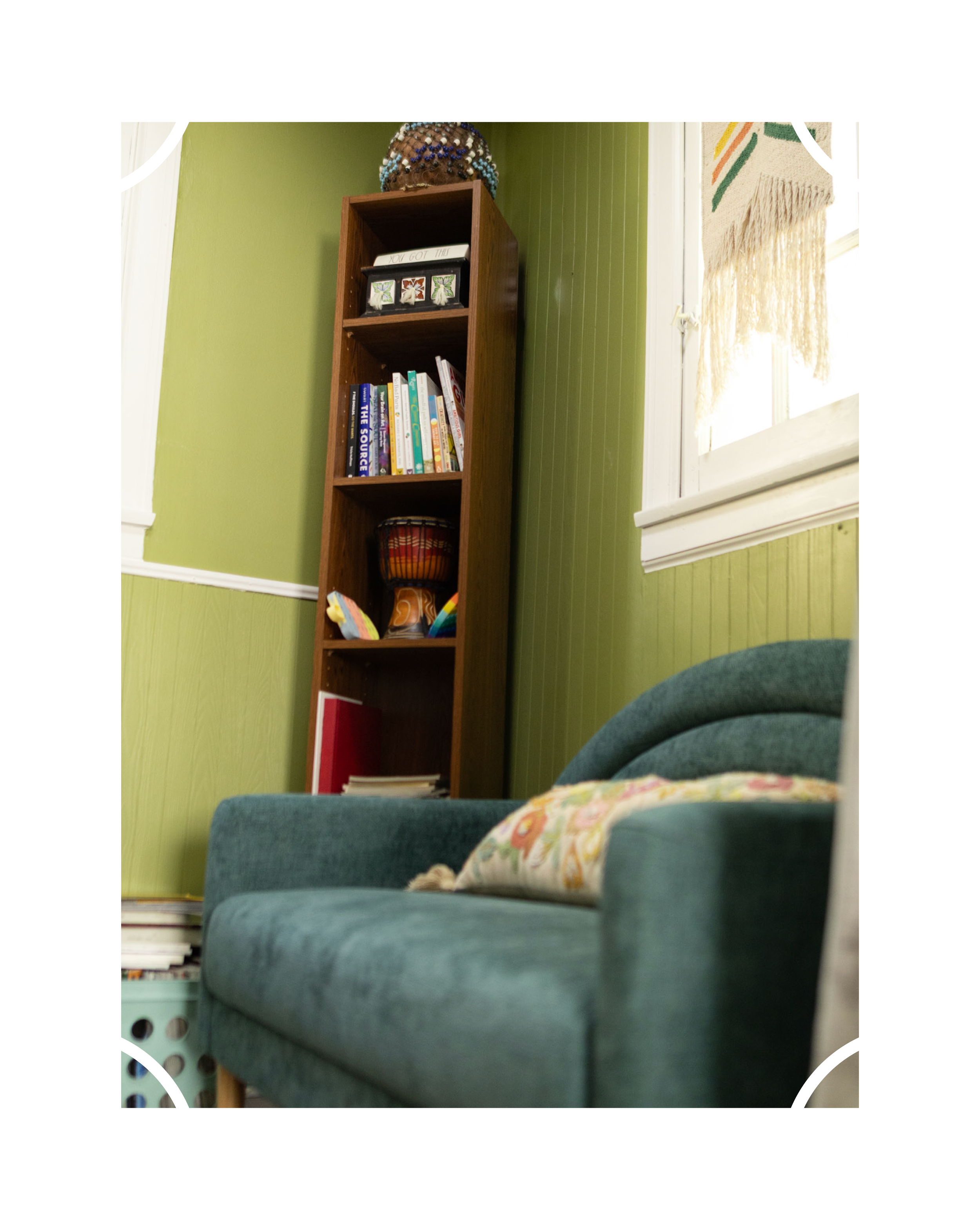 Comfy couch in one of the counseling rooms at Moxie Counseling in Wichita, Kansas