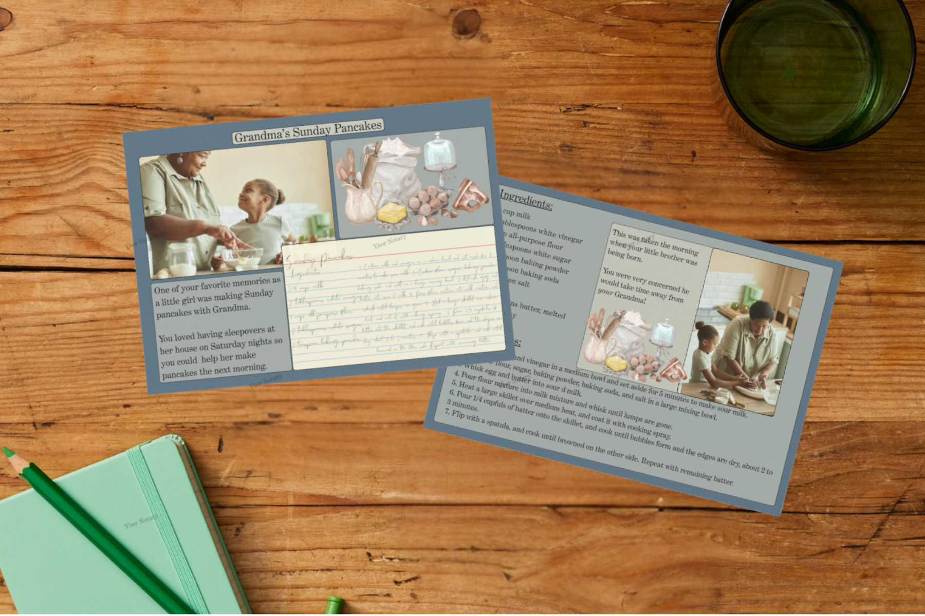 Cursive Recipe Card with Transcription - Legacy - Horizontal