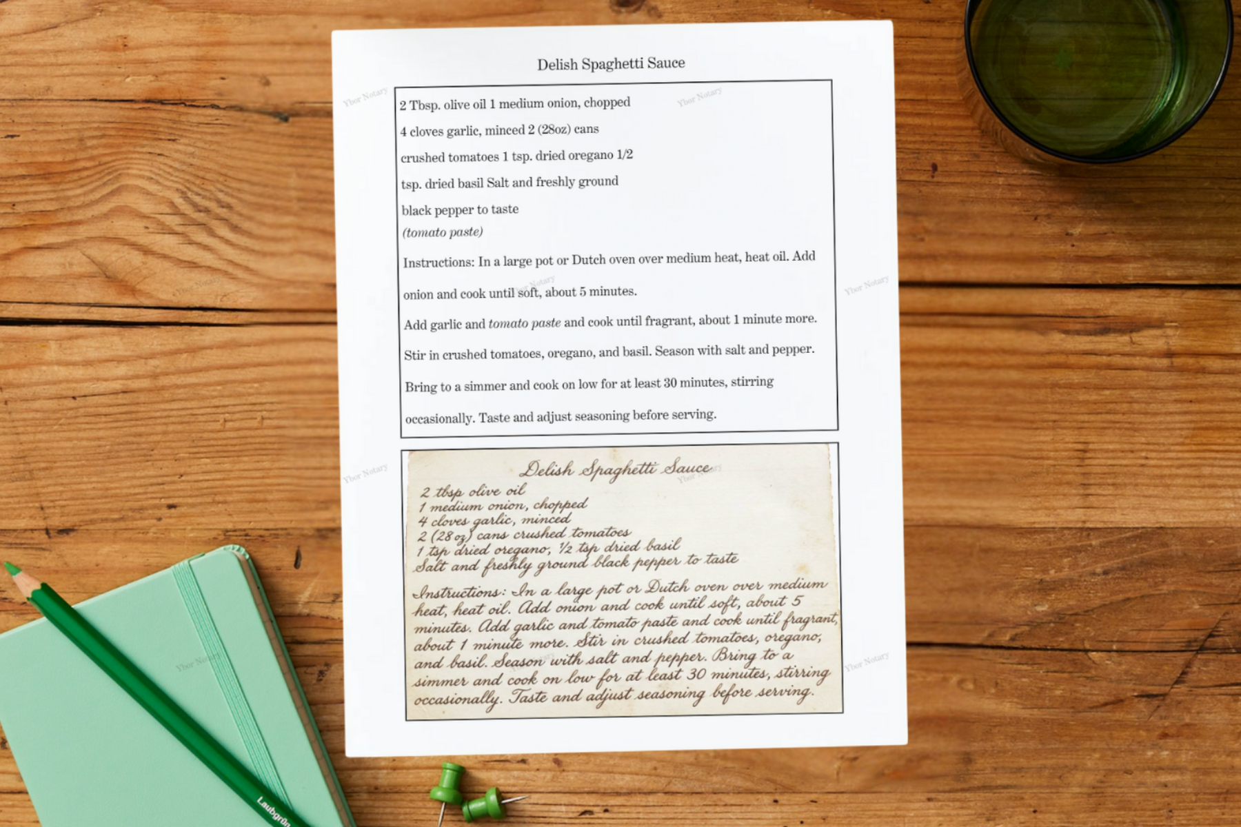 Preserved Cursive Recipe with Typed Transcription  - Basic - Vertical 8.5x11