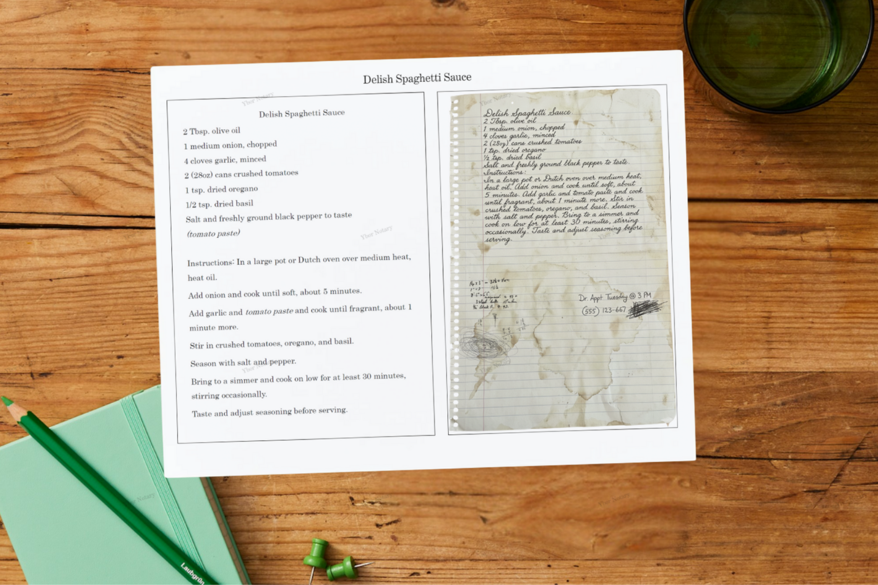 Preserved Cursive Recipe with Typed Transcription - Basic - Horizontal 8.5x11