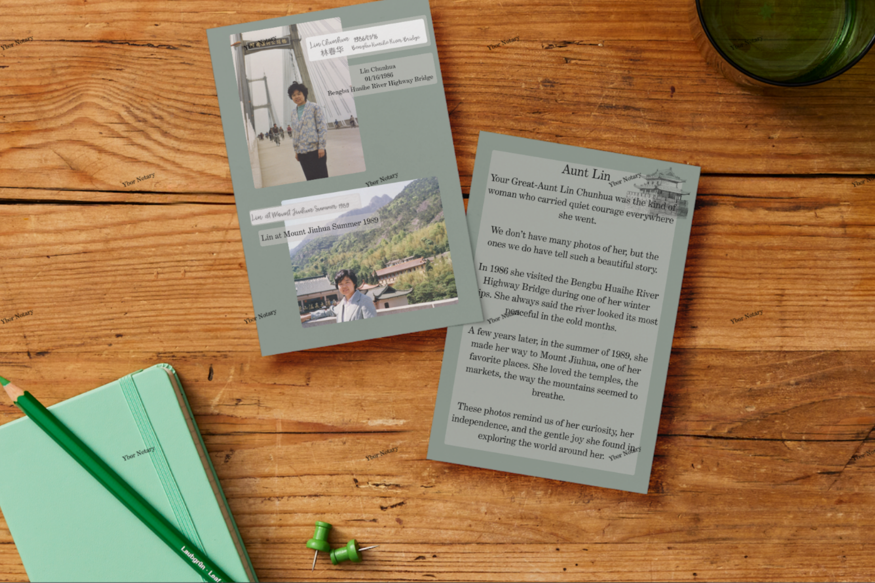 Family Photo with Cursive Transcription and Note Box - Keepsake - Vertical