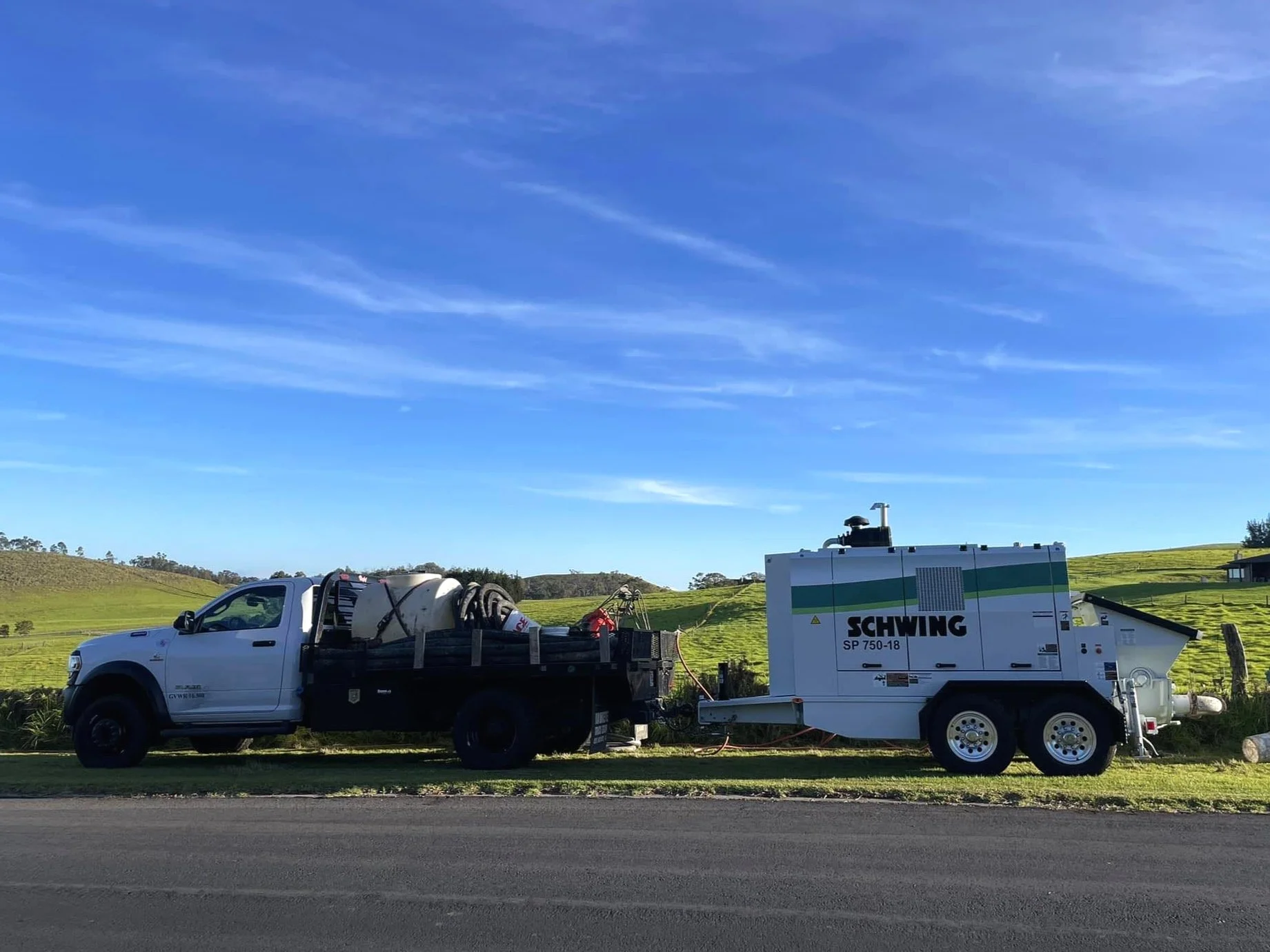 One of our concrete pumps and work tucks.