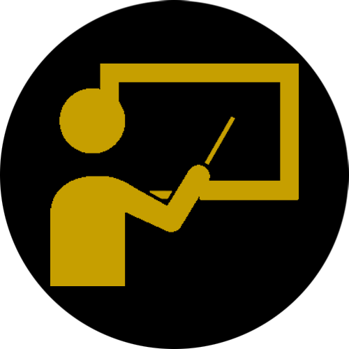 Yellow stick figure of person showing instructions on a chalkboard.