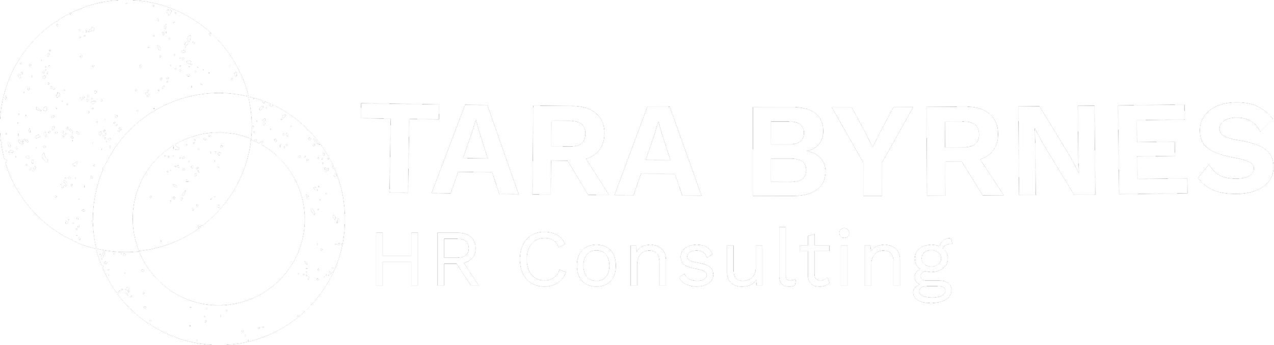 Black and white logo for Tara Byrnes HR Consulting with overlapping circles and speckled design