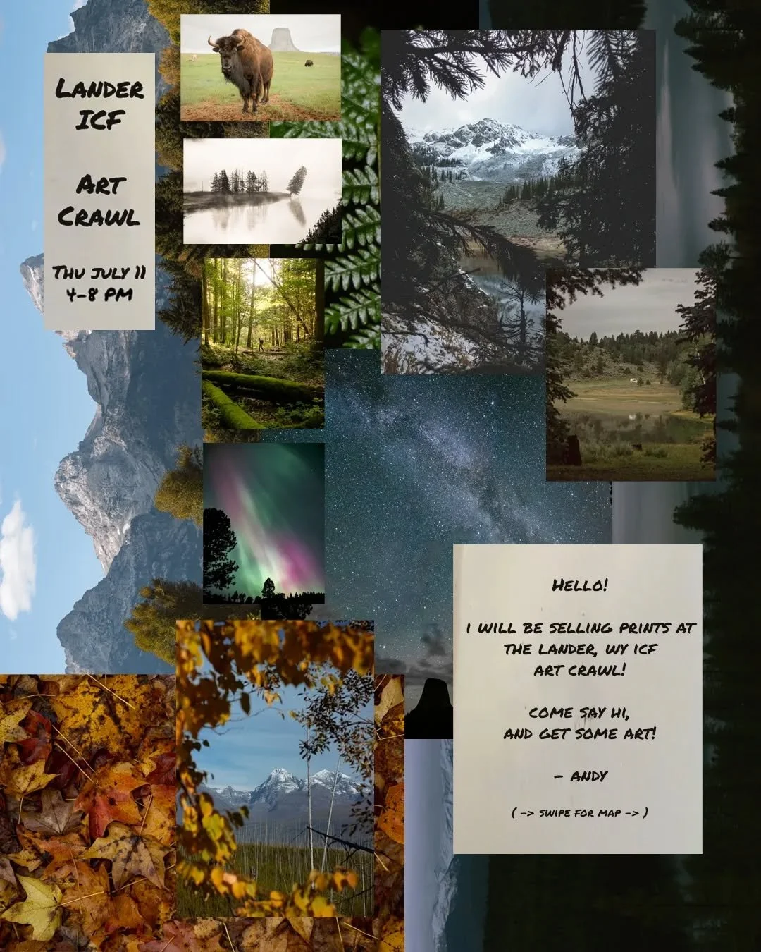 Hi!! If you're at the Lander festival this year (@climbersfestival ) stop by my booth right outside the Grand Theatre!!

I'll have landscape prints available at the Art Crawl from 4-8 pm tonight (Thu July 11)! ☻☻☻

Unfortunately I can't be there myse