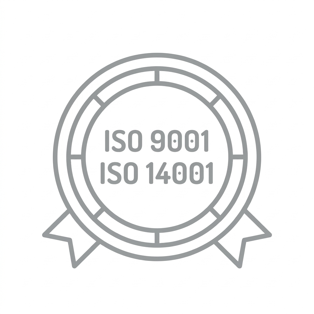 ISO 9001 och ISO 14001 certifieringsbadge — kvalitets- och miljöcertifierad CNC-tillverkning hos Scandcut.