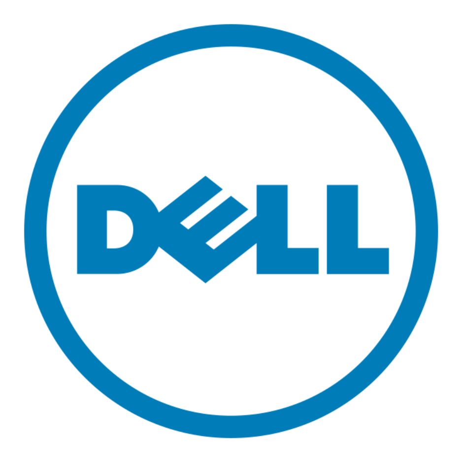 Dell logo in blue, featuring stylized text inside a circular outline.